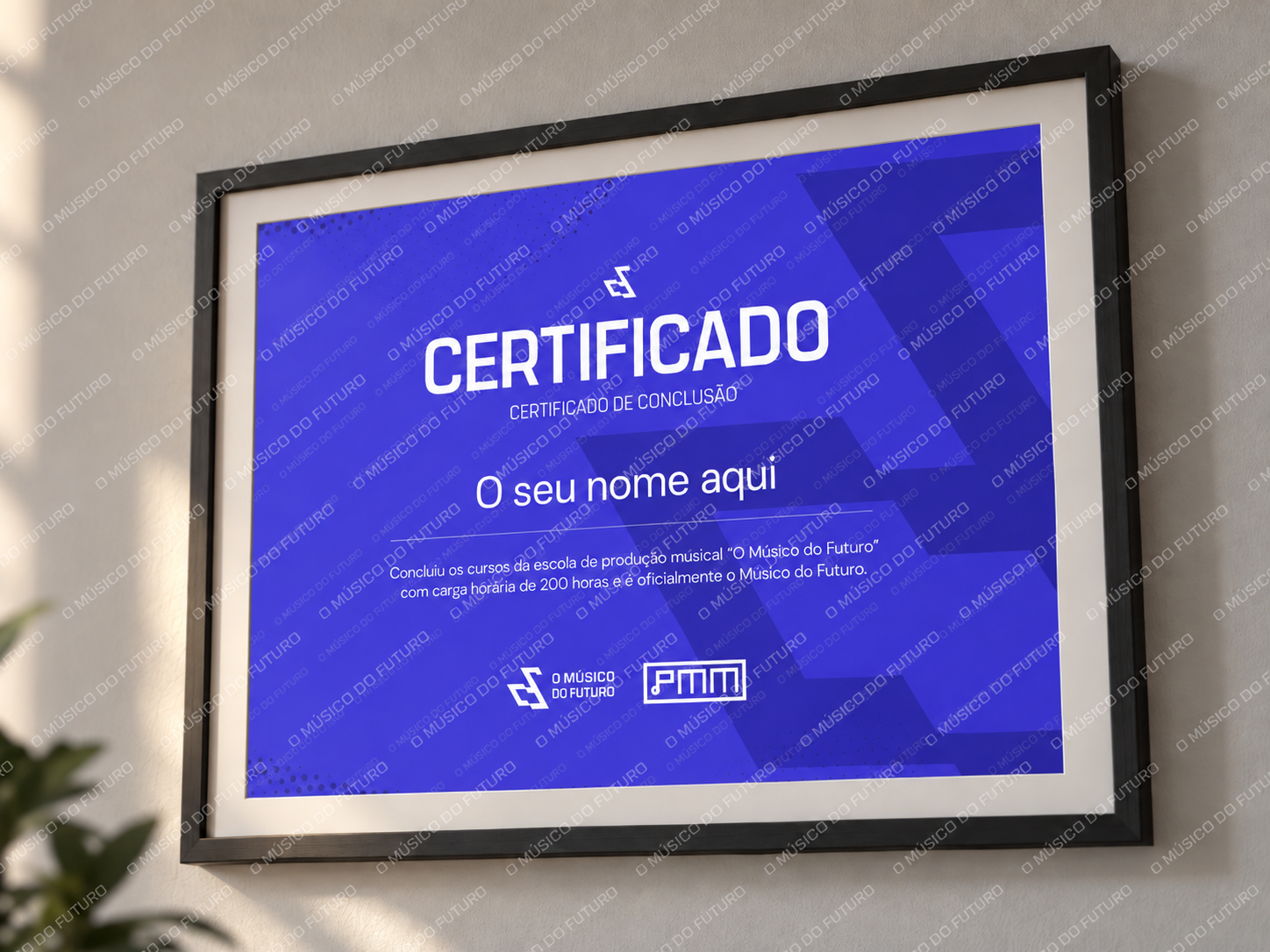 Mockup do certificado de conclusão da Escola O Músico do Futuro